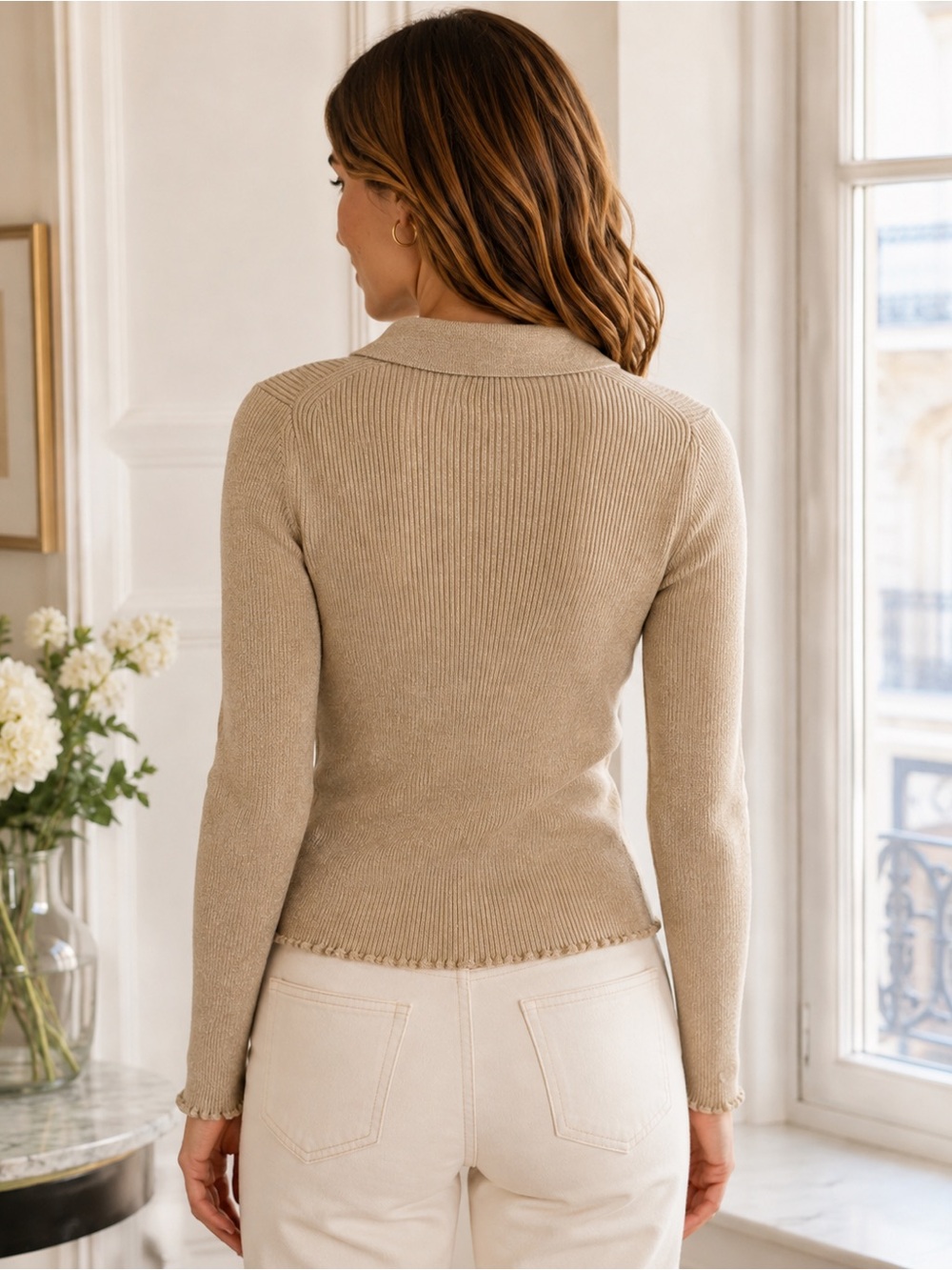 Boden Sparkle Rib Collared Cardigan medium shimmer Gold Metallic retro quiet lux - Picture 3 of 11